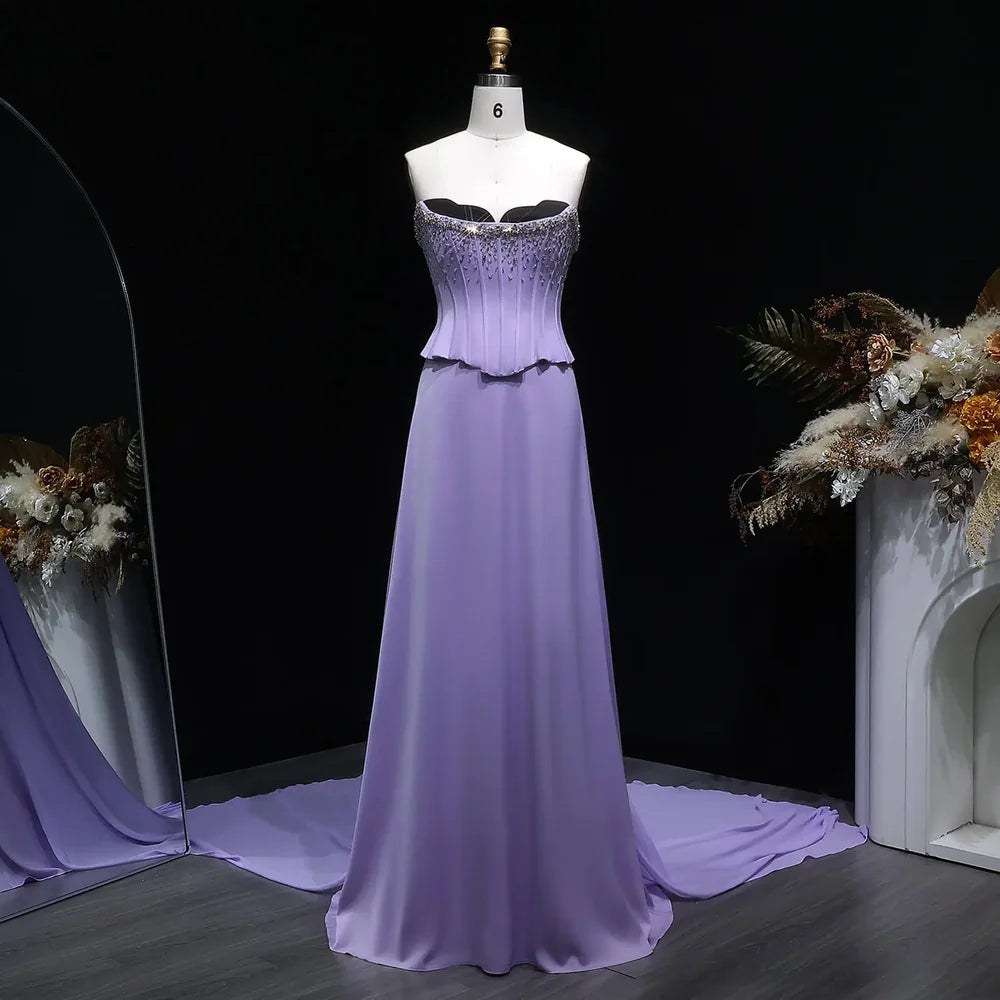 The Cleo Lilac Two-Piece Scalloped Corset Gown