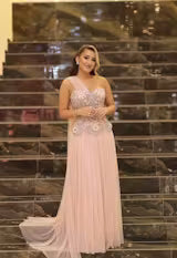 The Celeste — 3D Floral One-Shoulder Cape Gown