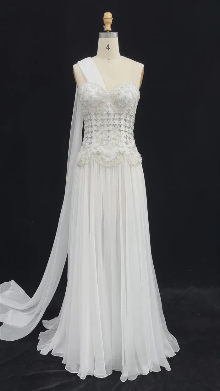 The Celeste — 3D Floral One-Shoulder Cape Gown