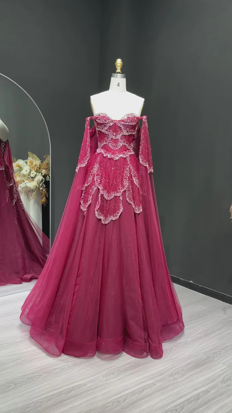 The Valentina — Off-Shoulder Cape Gown