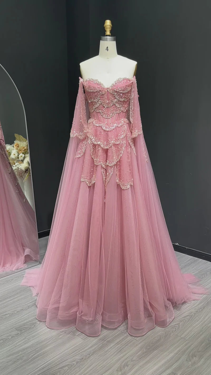 The Valentina — Off-Shoulder Cape Gown