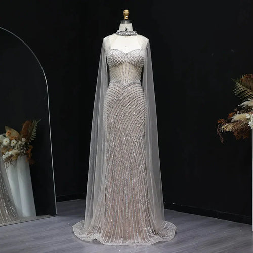 The Diana — Crystal Lilac & Champagne Cape Gown
