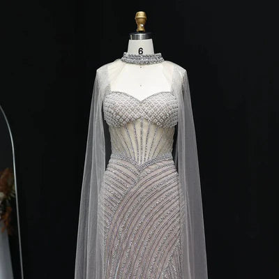 The Diana — Crystal Lilac & Champagne Cape Gown