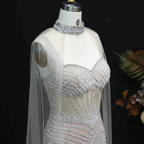 The Diana — Crystal Lilac & Champagne Cape Gown