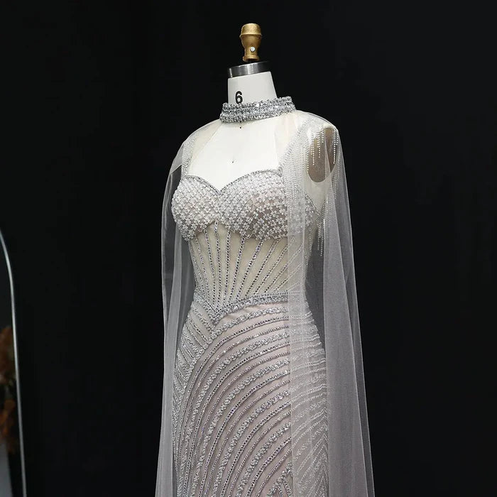The Diana — Crystal Lilac & Champagne Cape Gown