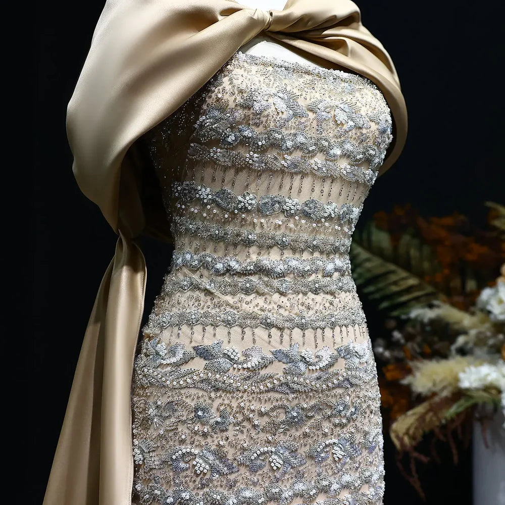 The Verdant — Beaded Bateau Cape Mermaid Gown