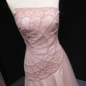 The Serena — Pink Sequin Pearl Asymmetric Mermaid Gown