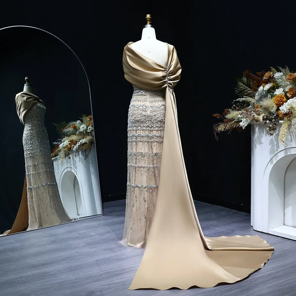 The Verdant — Beaded Bateau Cape Mermaid Gown