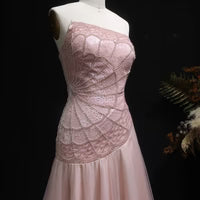 The Serena — Pink Sequin Pearl Asymmetric Mermaid Gown