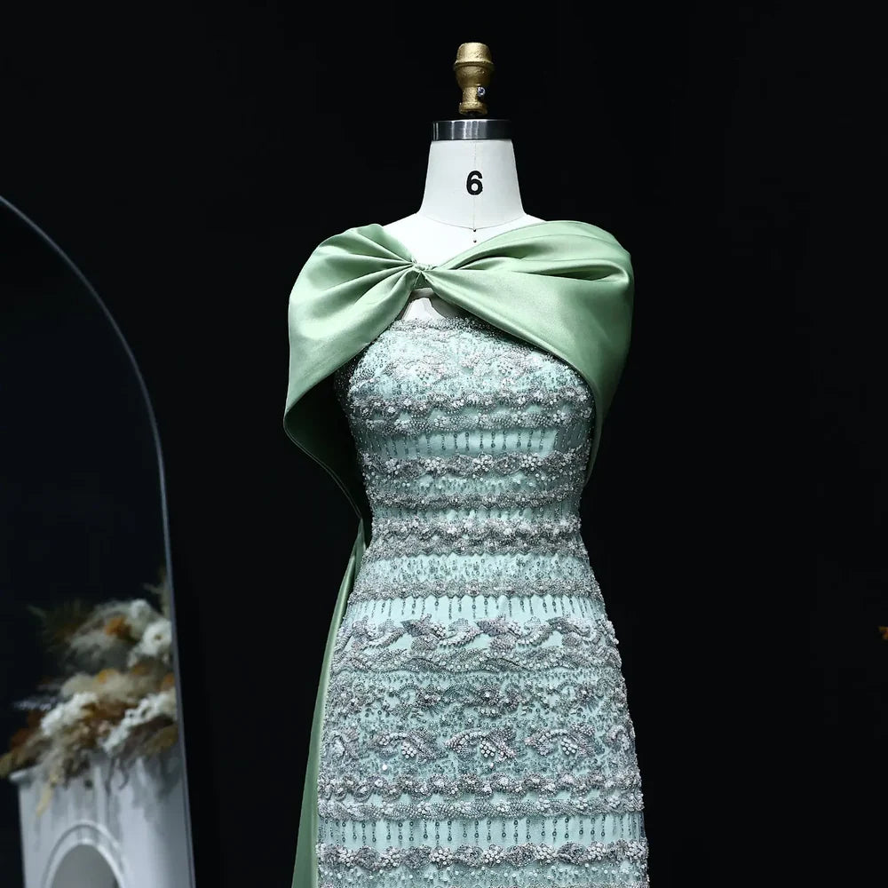 The Verdant — Beaded Bateau Cape Mermaid Gown