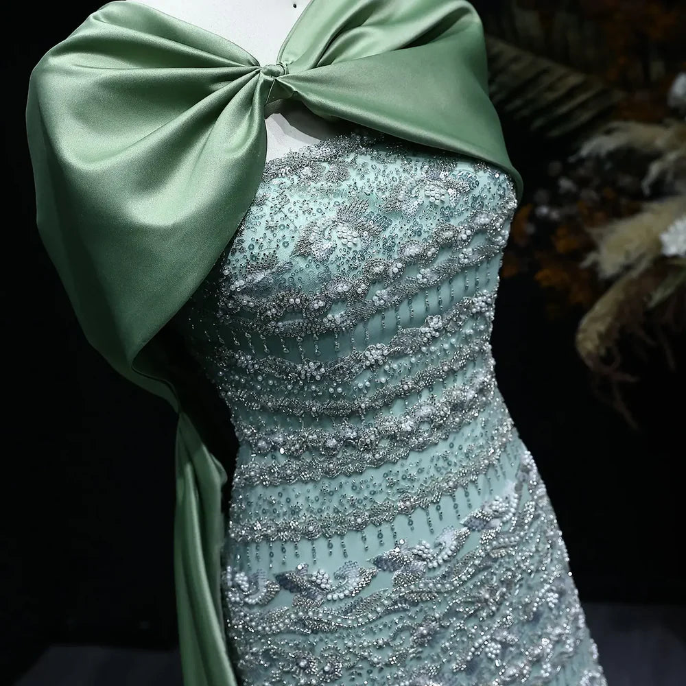 The Verdant — Beaded Bateau Cape Mermaid Gown