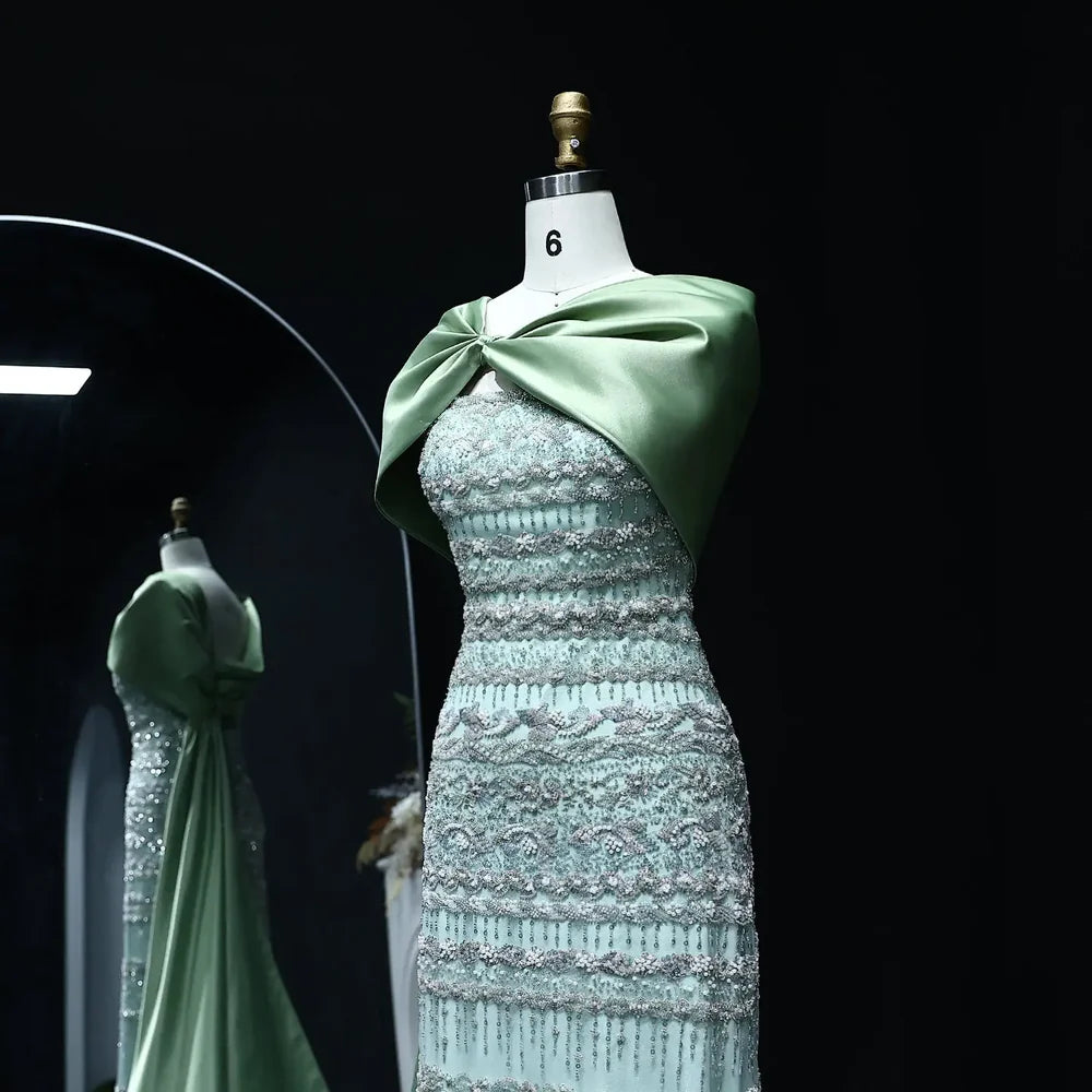 The Verdant — Beaded Bateau Cape Mermaid Gown