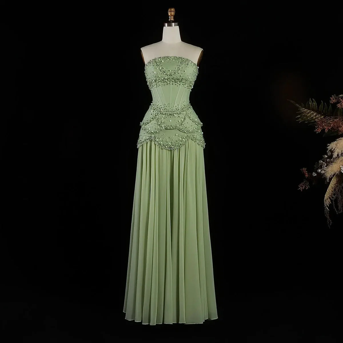 The Soleil — Pearl Tassel A-Line Gown
