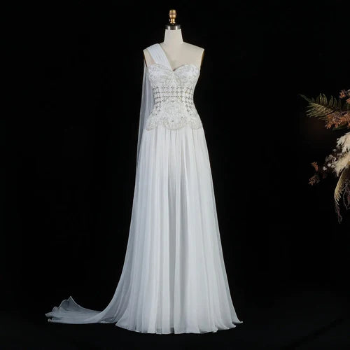 The Celeste — 3D Floral One-Shoulder Cape Gown