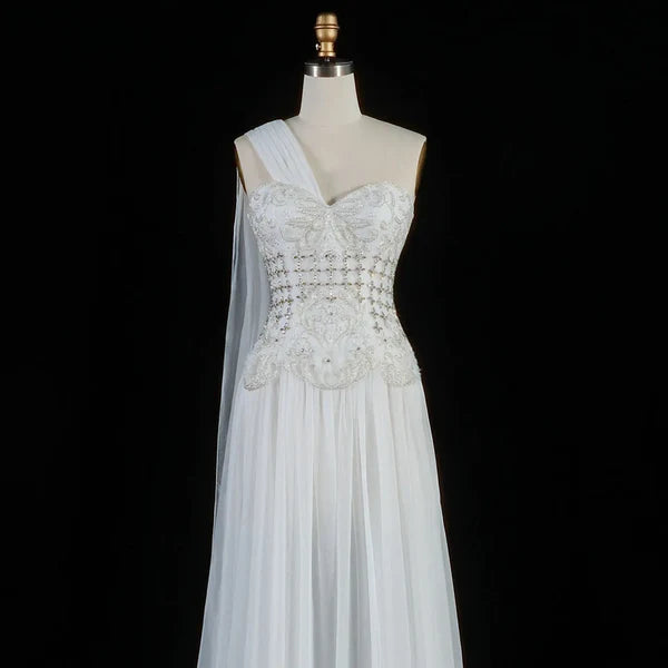 The Celeste — 3D Floral One-Shoulder Cape Gown