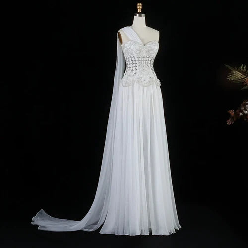 The Celeste — 3D Floral One-Shoulder Cape Gown