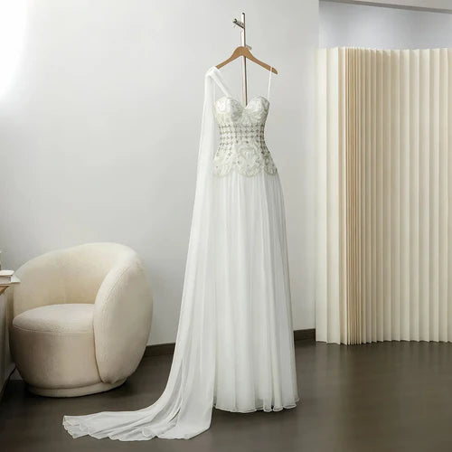 The Celeste — 3D Floral One-Shoulder Cape Gown