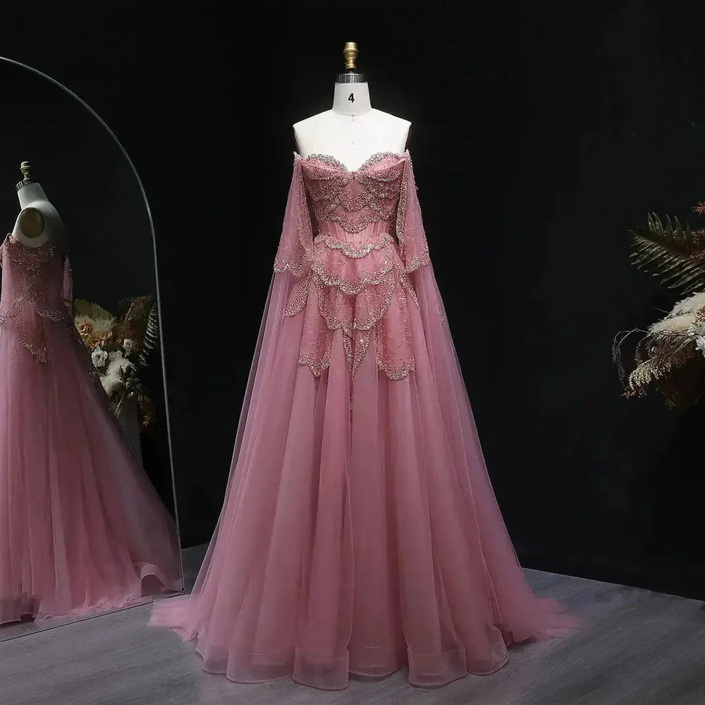 The Valentina — Off-Shoulder Cape Gown