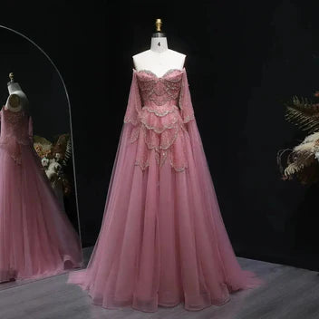 The Valentina — Off-Shoulder Cape Gown