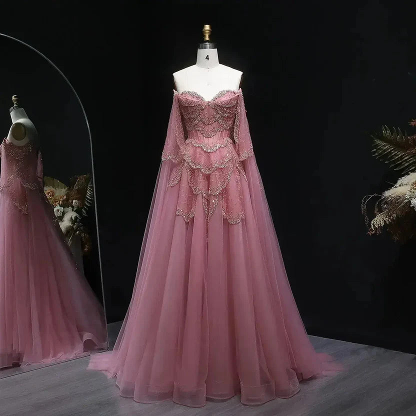 The Valentina — Off-Shoulder Cape Gown