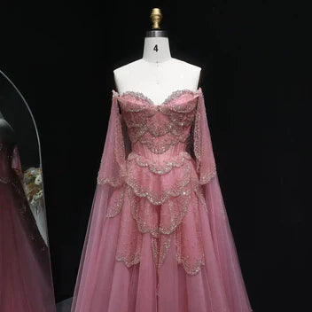 The Valentina — Off-Shoulder Cape Gown