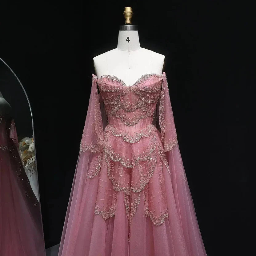 The Valentina — Off-Shoulder Cape Gown