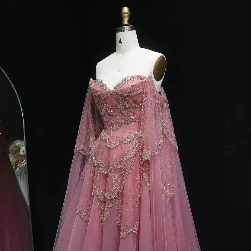 The Valentina — Off-Shoulder Cape Gown