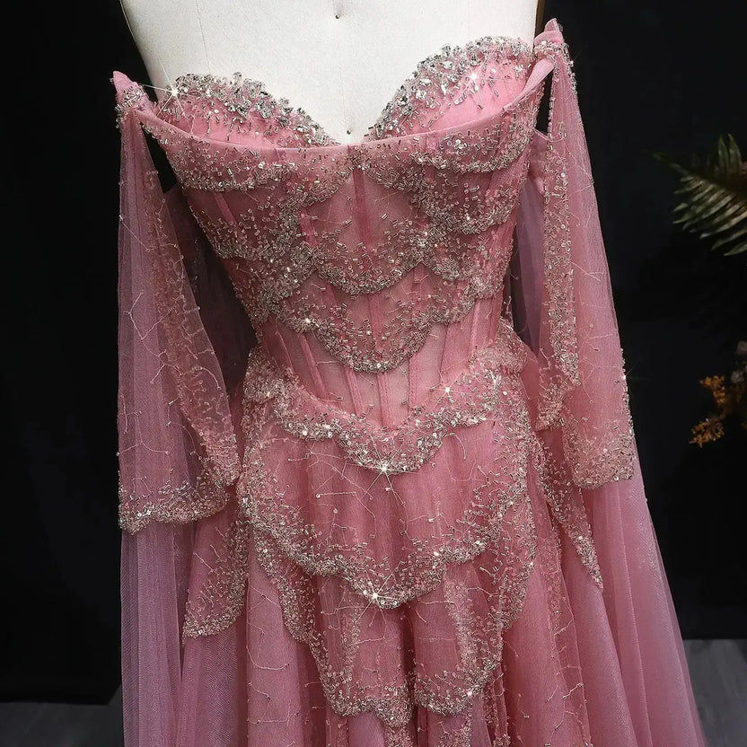 The Valentina — Off-Shoulder Cape Gown