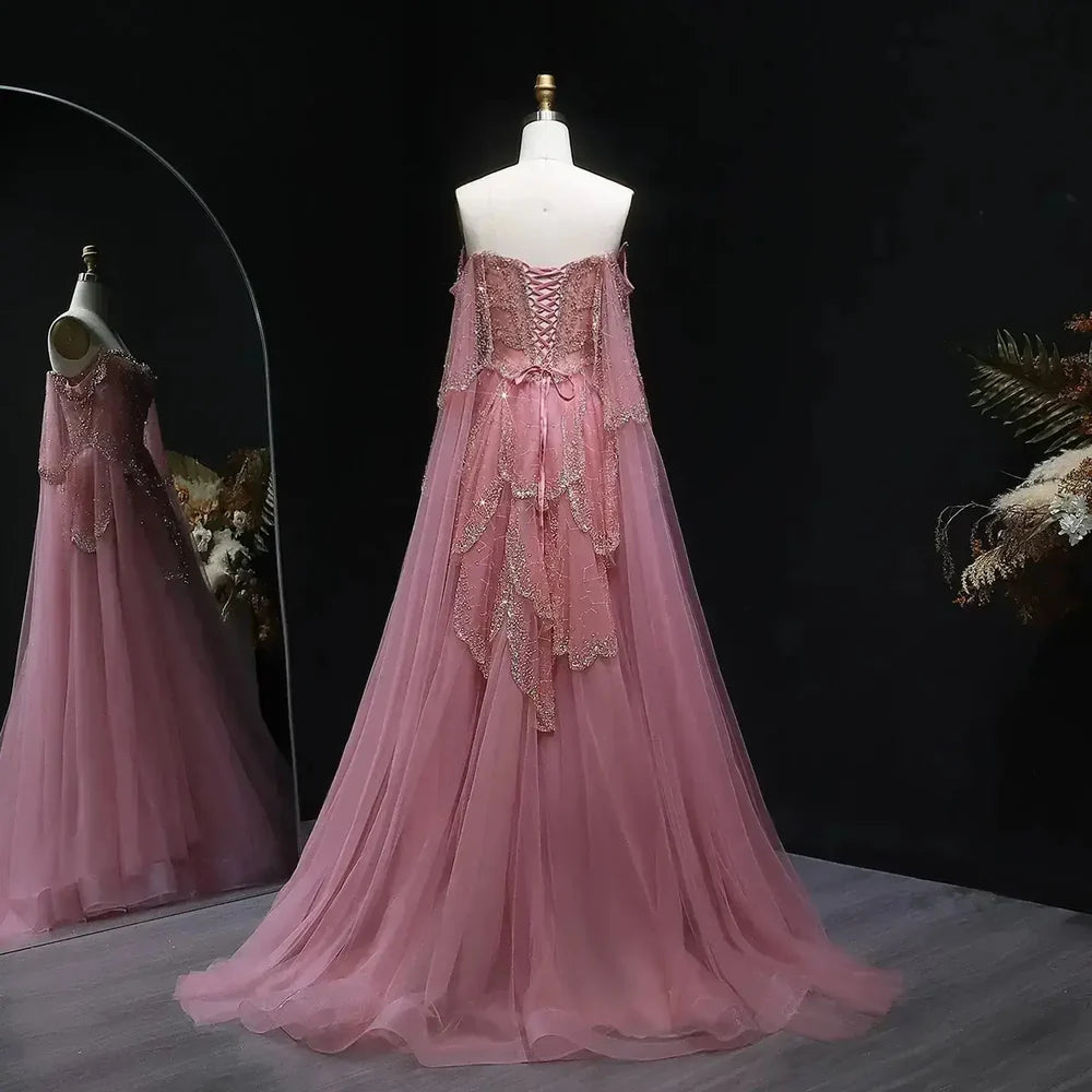 The Valentina — Off-Shoulder Cape Gown