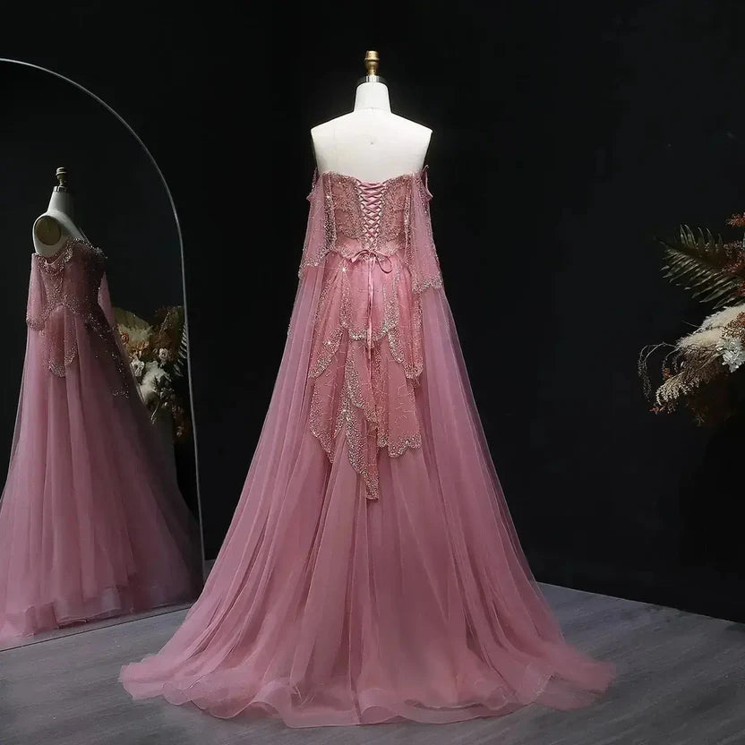 The Valentina — Off-Shoulder Cape Gown