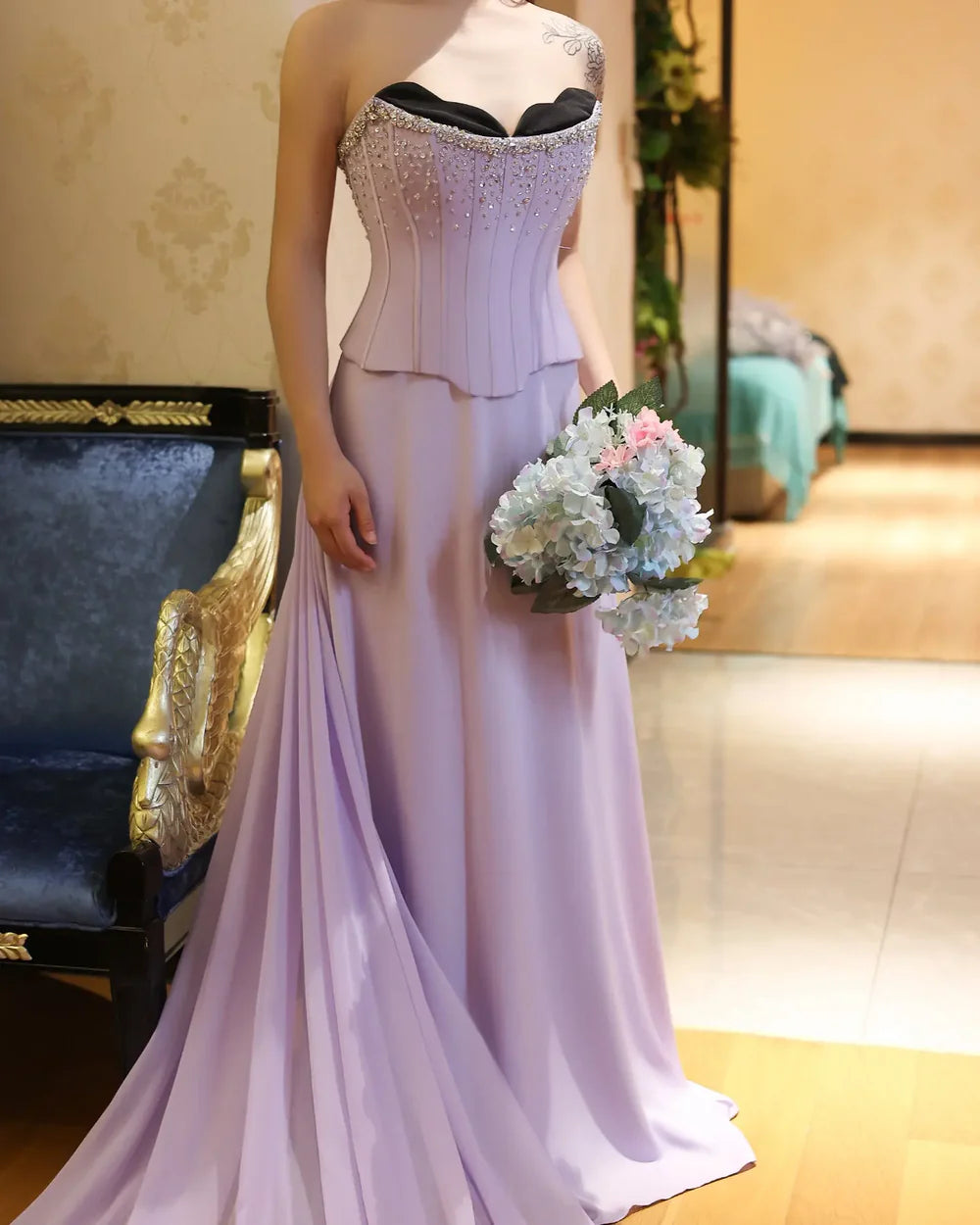 The Cleo — Lilac Two-Piece Scalloped Corset Strapless Gown