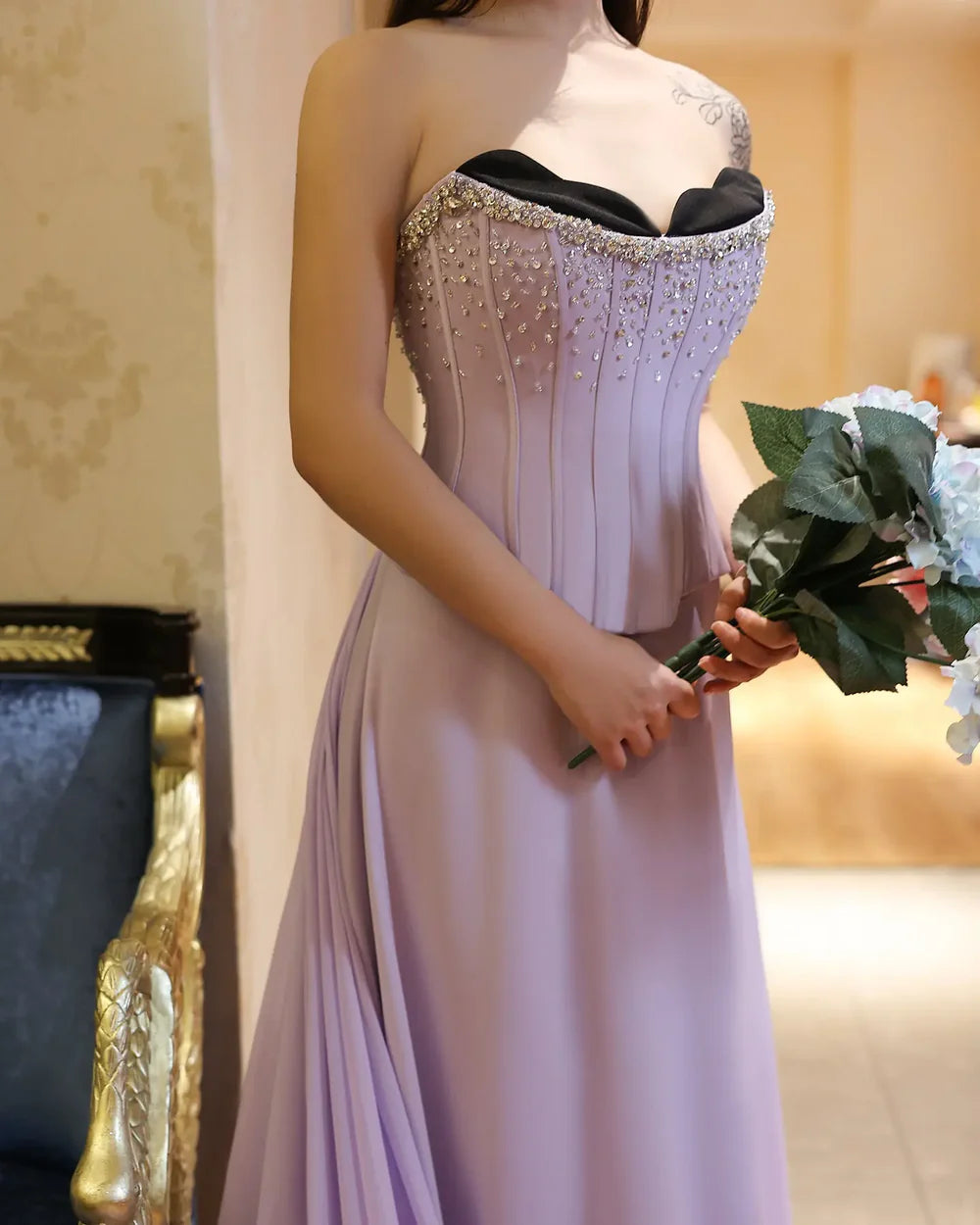 The Cleo — Lilac Two-Piece Scalloped Corset Strapless Gown
