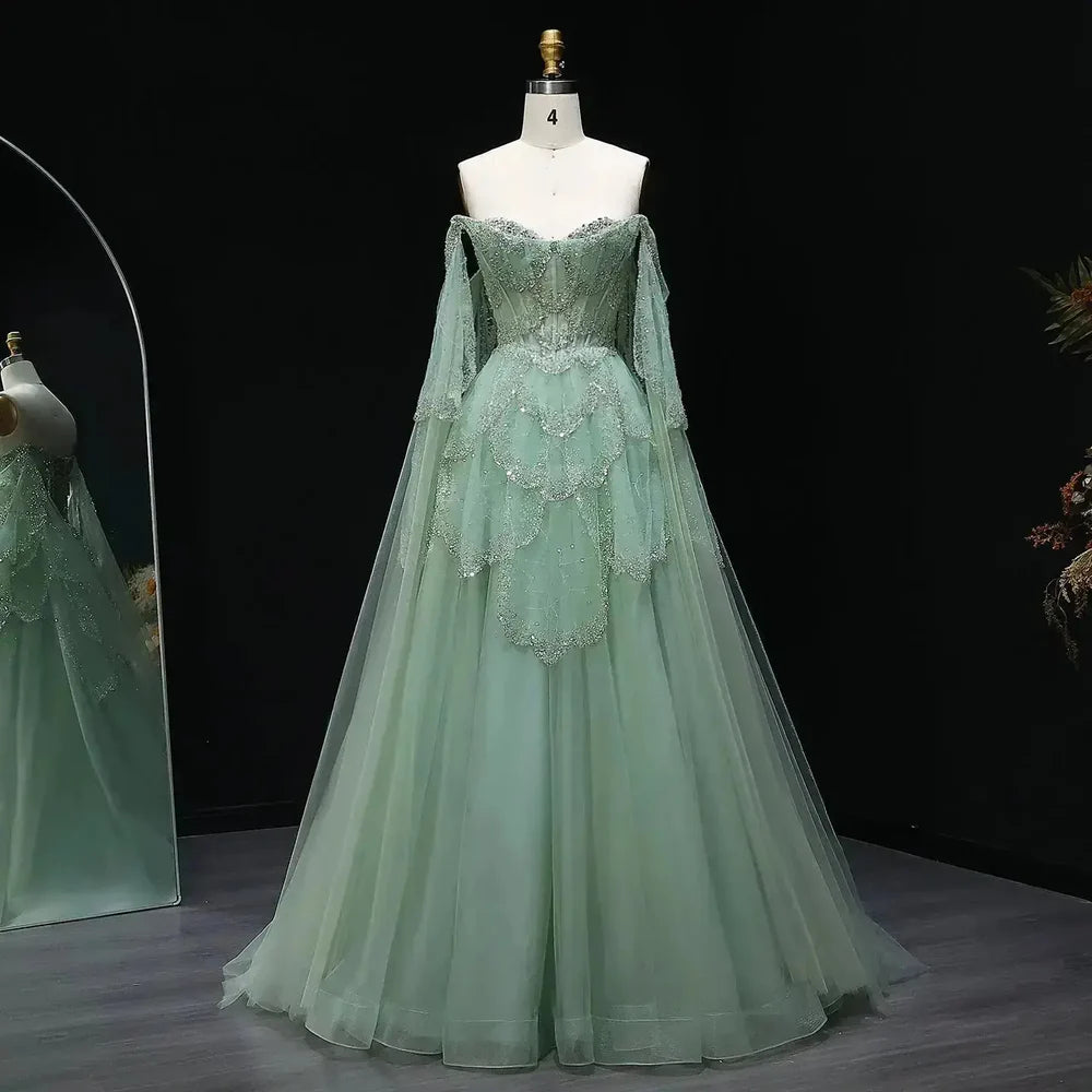 The Valentina — Off-Shoulder Cape Gown