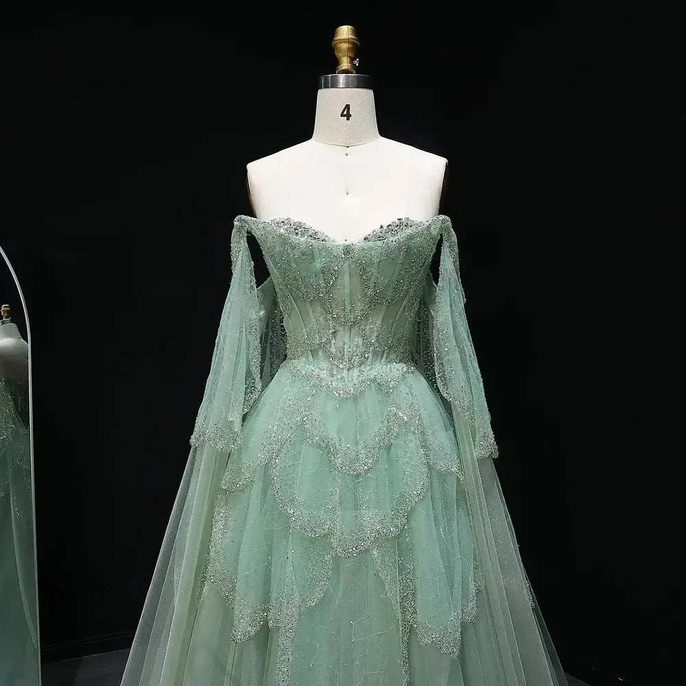 The Valentina — Off-Shoulder Cape Gown
