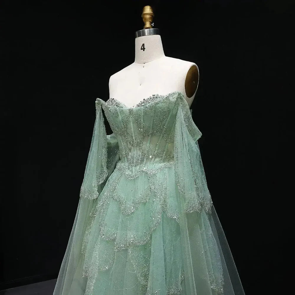 The Valentina — Off-Shoulder Cape Gown
