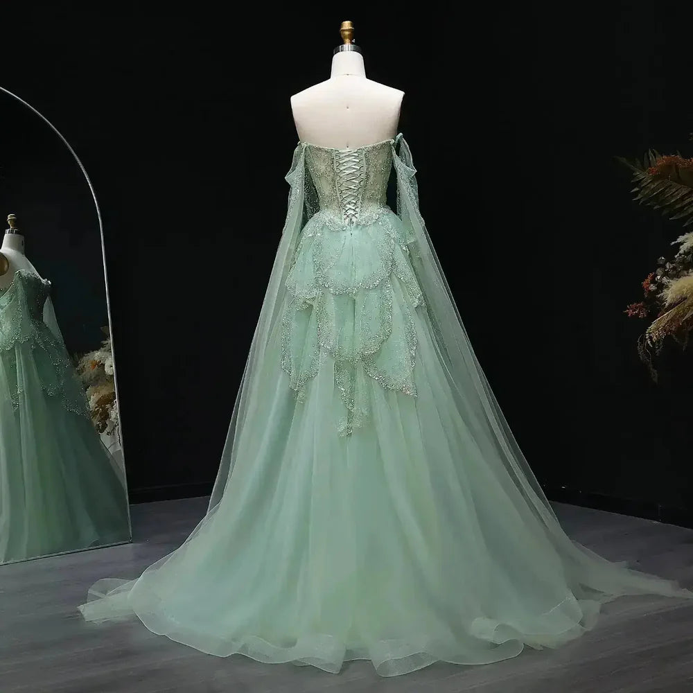 The Valentina — Off-Shoulder Cape Gown