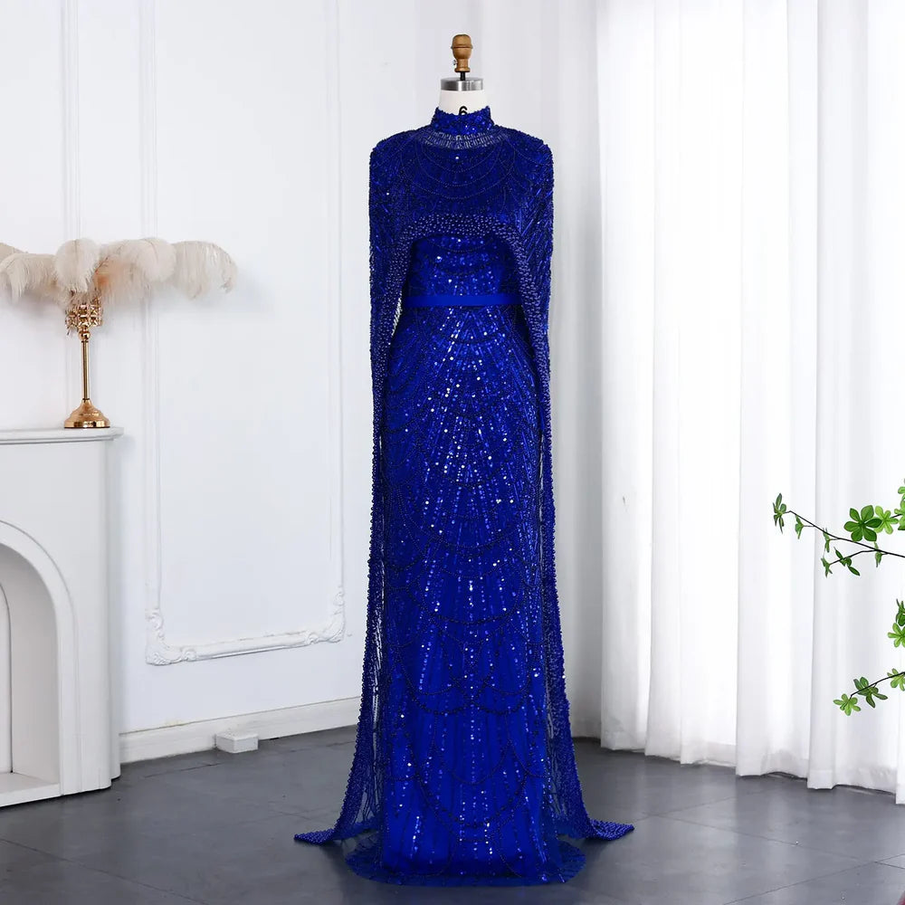 The Isadora — Long Sleeve Beaded Cape Gown