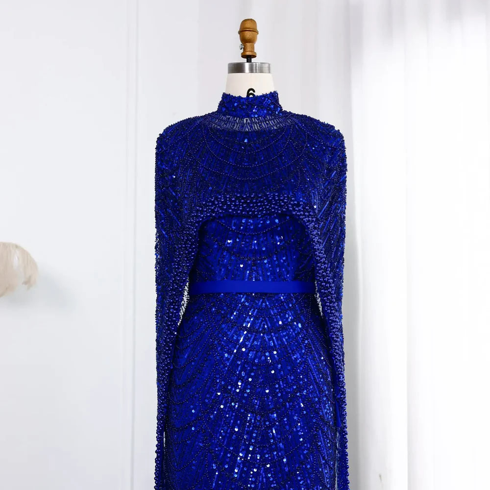 The Isadora — Long Sleeve Beaded Cape Gown