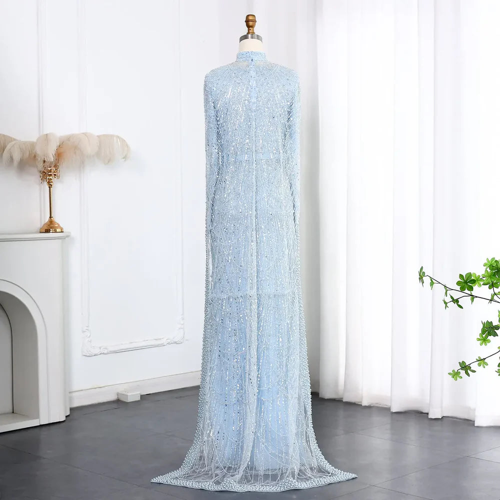 The Isadora — Long Sleeve Beaded Cape Gown