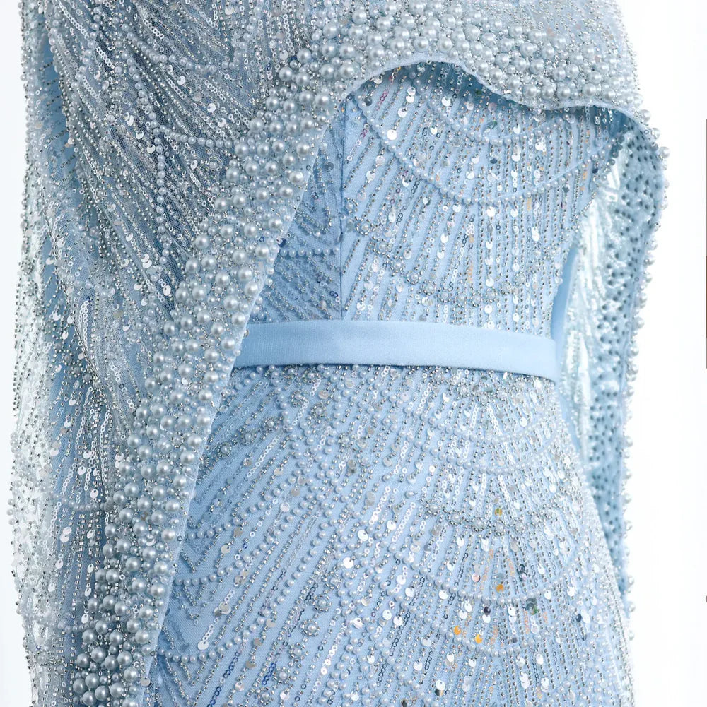 The Isadora — Long Sleeve Beaded Cape Gown