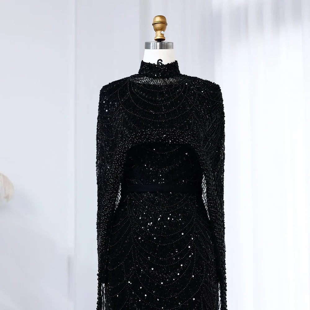 The Isadora — Long Sleeve Beaded Cape Gown
