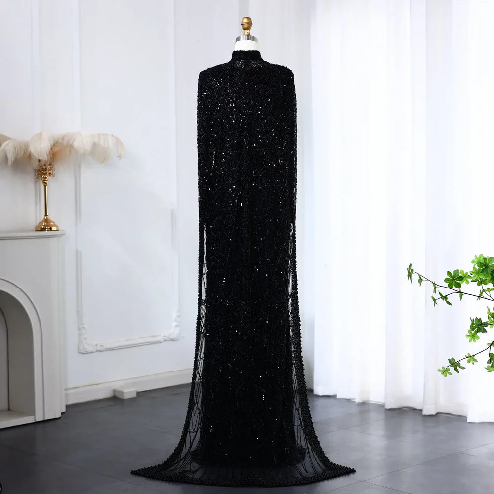 The Isadora — Long Sleeve Beaded Cape Gown