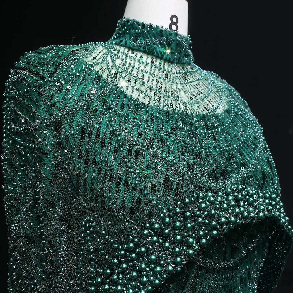 The Isadora — Long Sleeve Beaded Cape Gown