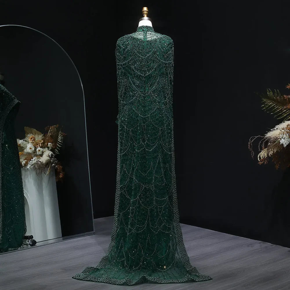 The Isadora — Long Sleeve Beaded Cape Gown