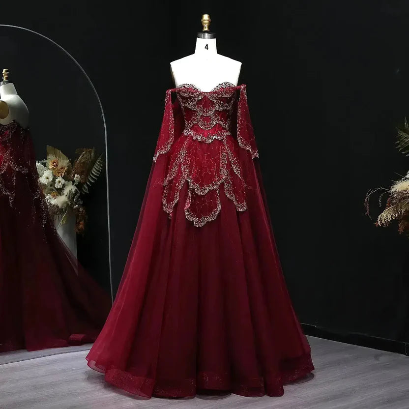 The Valentina — Off-Shoulder Cape Gown