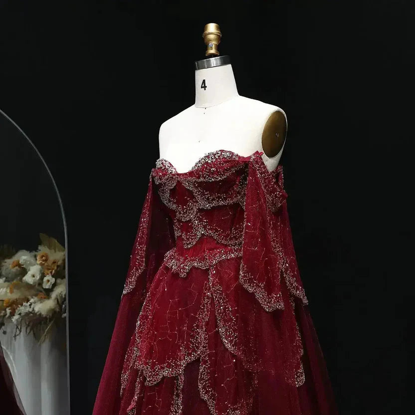 The Valentina — Off-Shoulder Cape Gown
