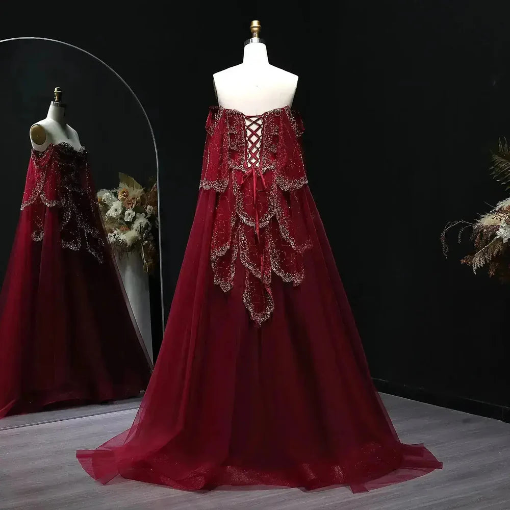 The Valentina — Off-Shoulder Cape Gown