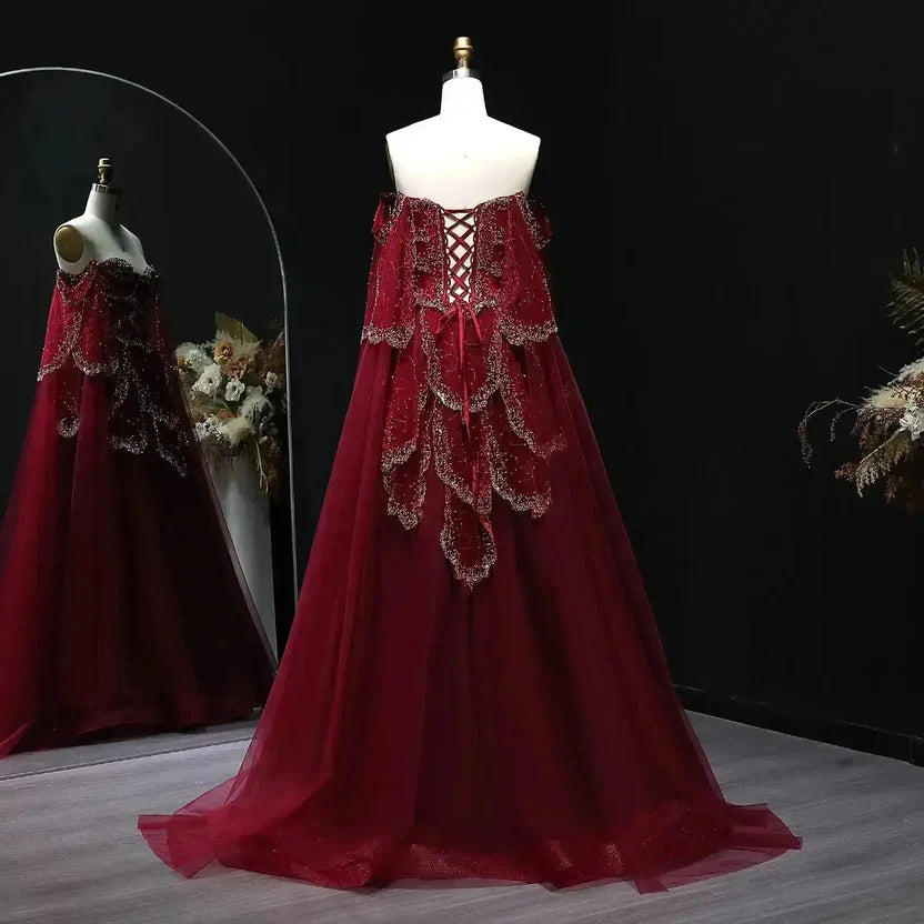 The Valentina — Off-Shoulder Cape Gown