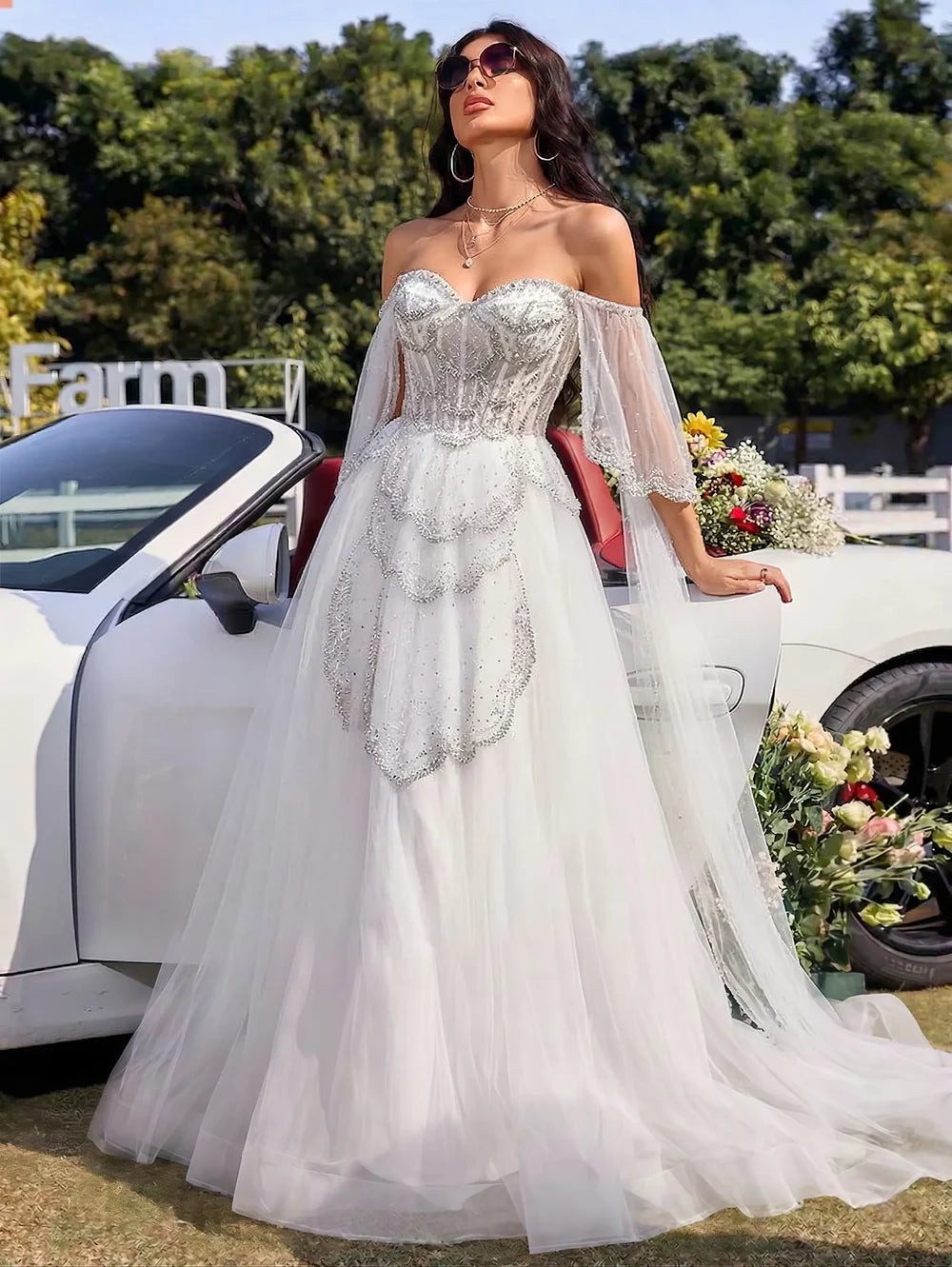 The Valentina — Off-Shoulder Cape Gown