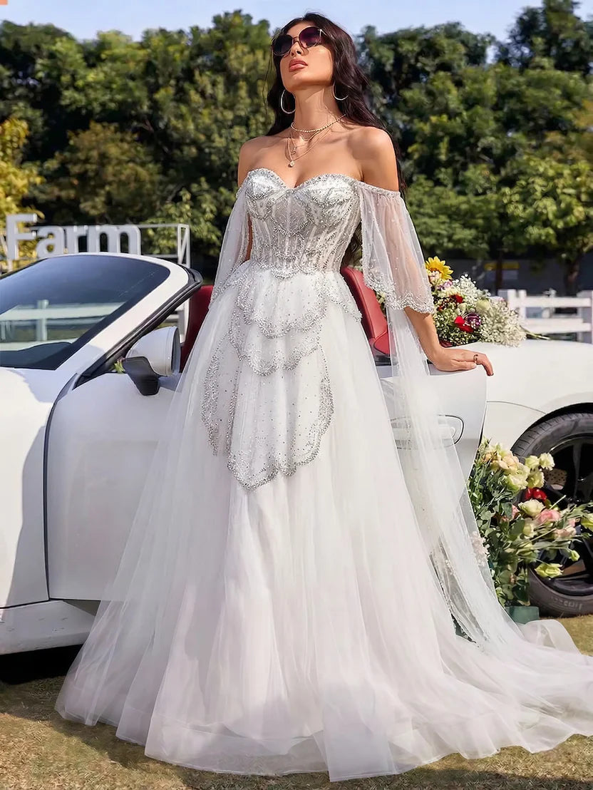 The Valentina — Off-Shoulder Cape Gown